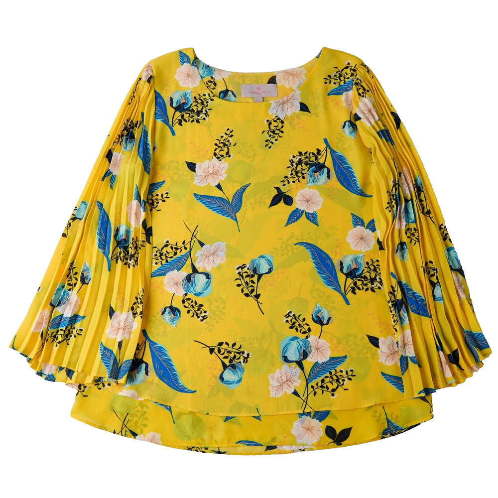 Laurie Felt Blouse Small Floral Pleated Bell Sleeve Boho Flowy Indie Festival‎